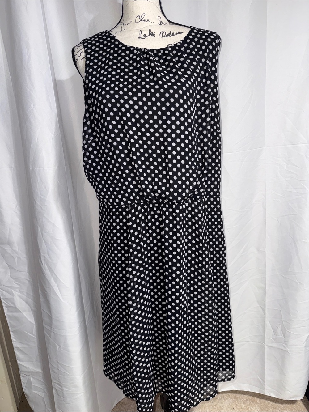 Voir Voir Black and White Polka Dot Sleeveless Fit & Flare Dress